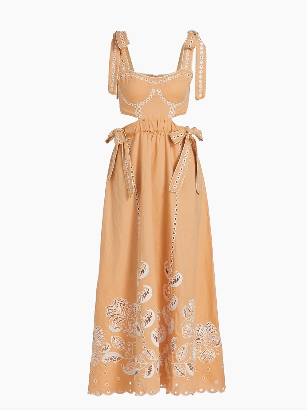 FARM Rio Peach Eyelet-Trim Maxi Dress